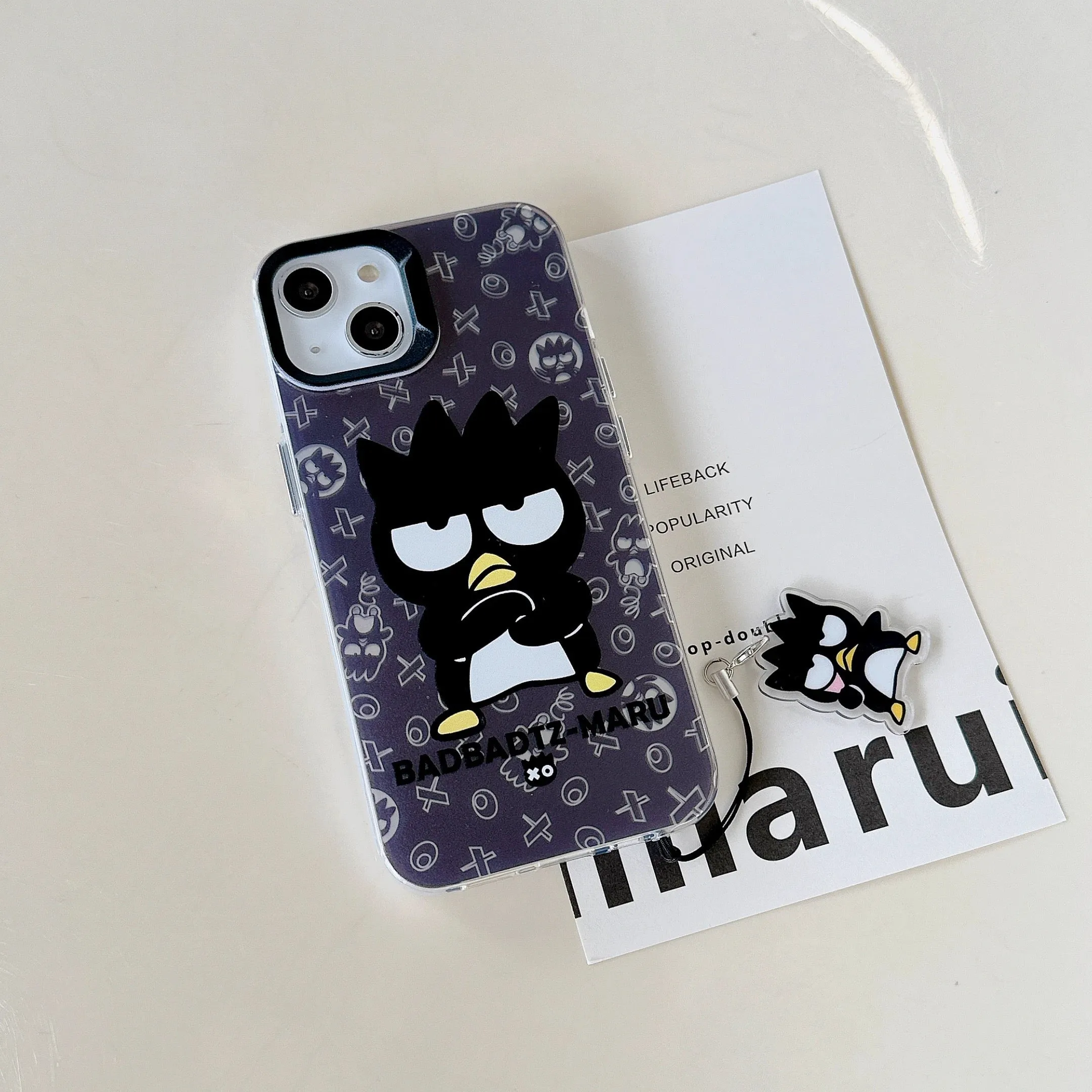 Japanese Cartoon iPhone Case with Strap | Laser Bad Badtz Maru XO Little Twin Stars - iPhone CasePhone Case  7 8 PLUS SE2 XS XR X 11 12 13 14 15 16 Pro Promax 12mini 13mini