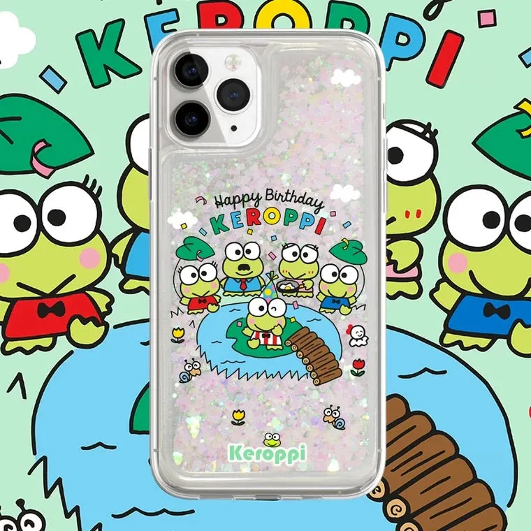 Japanese Cartoon KeroKeroKeroppi Keroppi Happy Birthday Glitter QuickSand iPhone Case 6 7 8 PLUS SE2 XS XR X 11 12 13 14 15 Pro Promax 12mini 13mini