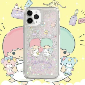 Japanese Cartoon Little Twin Stars with bears -  Silver Pink Glitter QuickSand iPhone Case 6 7 8 PLUS SE2 XS XR X 11 12 13 14 15 Pro Promax 12mini 13mini