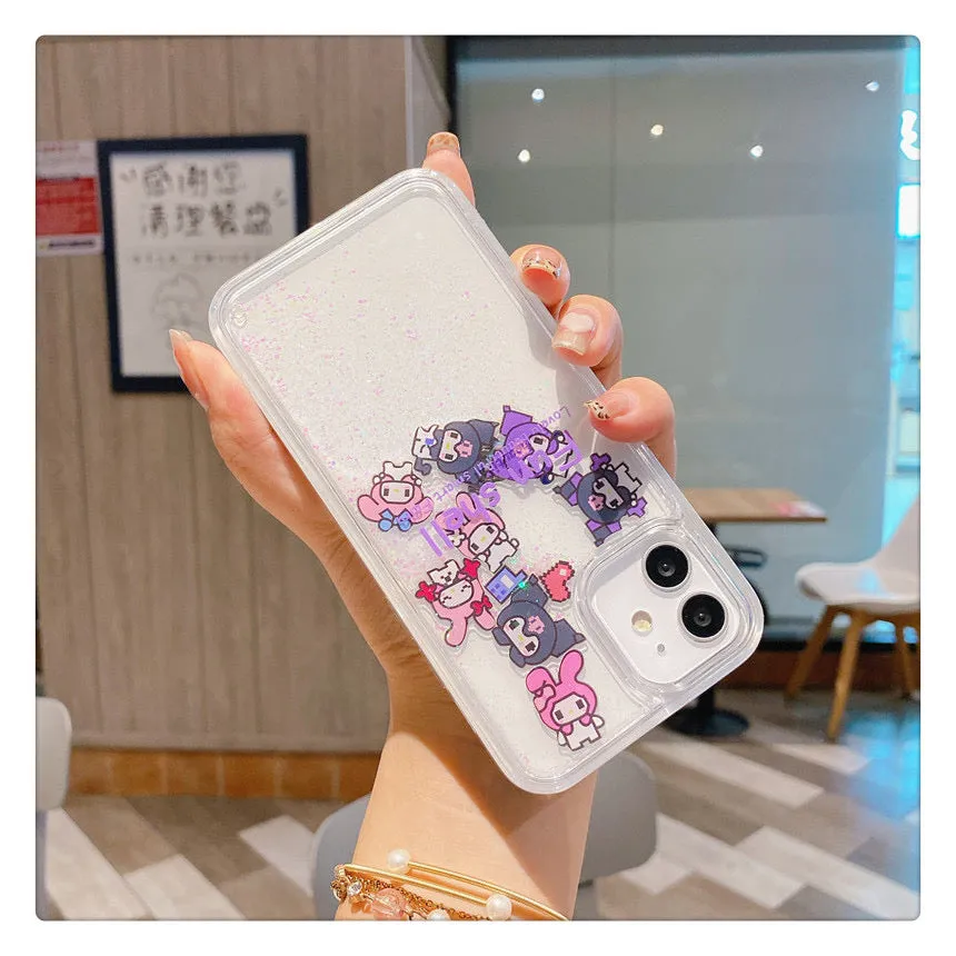 Japanese Cartoon Pink Monster Starkabi MM KU QuickSand iPhone Case SE2 15 14 13 12 11 XS XR Pro Max Plus