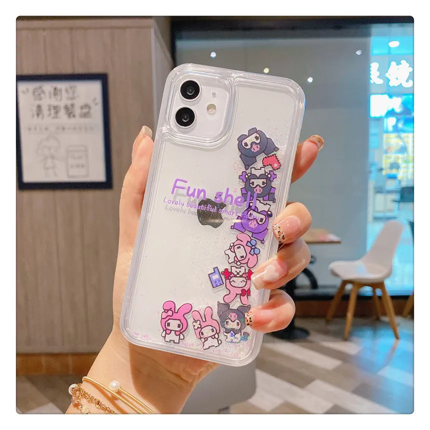 Japanese Cartoon Pink Monster Starkabi MM KU QuickSand iPhone Case SE2 15 14 13 12 11 XS XR Pro Max Plus