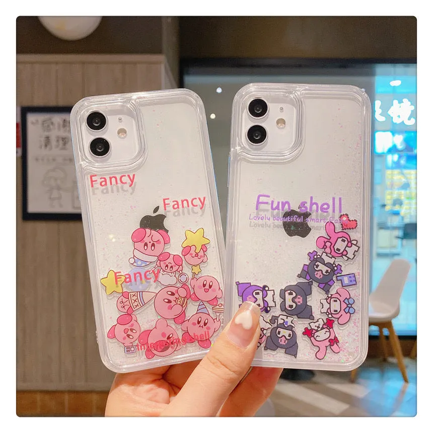 Japanese Cartoon Pink Monster Starkabi MM KU QuickSand iPhone Case SE2 15 14 13 12 11 XS XR Pro Max Plus