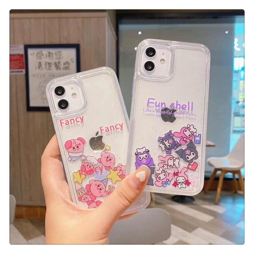 Japanese Cartoon Pink Monster Starkabi MM KU QuickSand iPhone Case SE2 15 14 13 12 11 XS XR Pro Max Plus