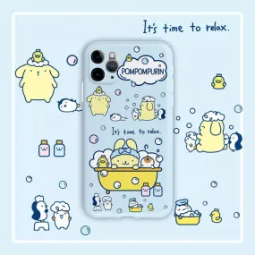 Japanese Cartoon Pompompurin Bathing Matt Blue iPhone Case 12 13 14 15 Pro Promax