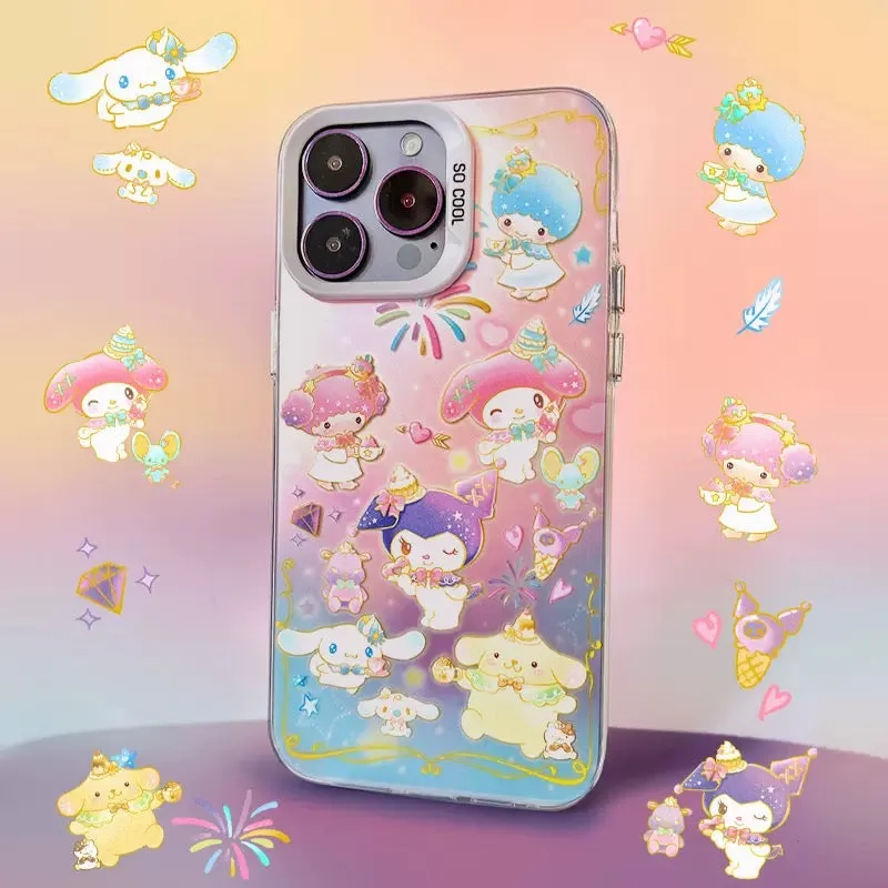 Japanese Cartoon Sanrio Firework Party | Little Twin Stars My Melody Kuromi Cinnamoroll Pompompurin Laser - iPhone Case 11 12 13 14 15 16 Pro Promax