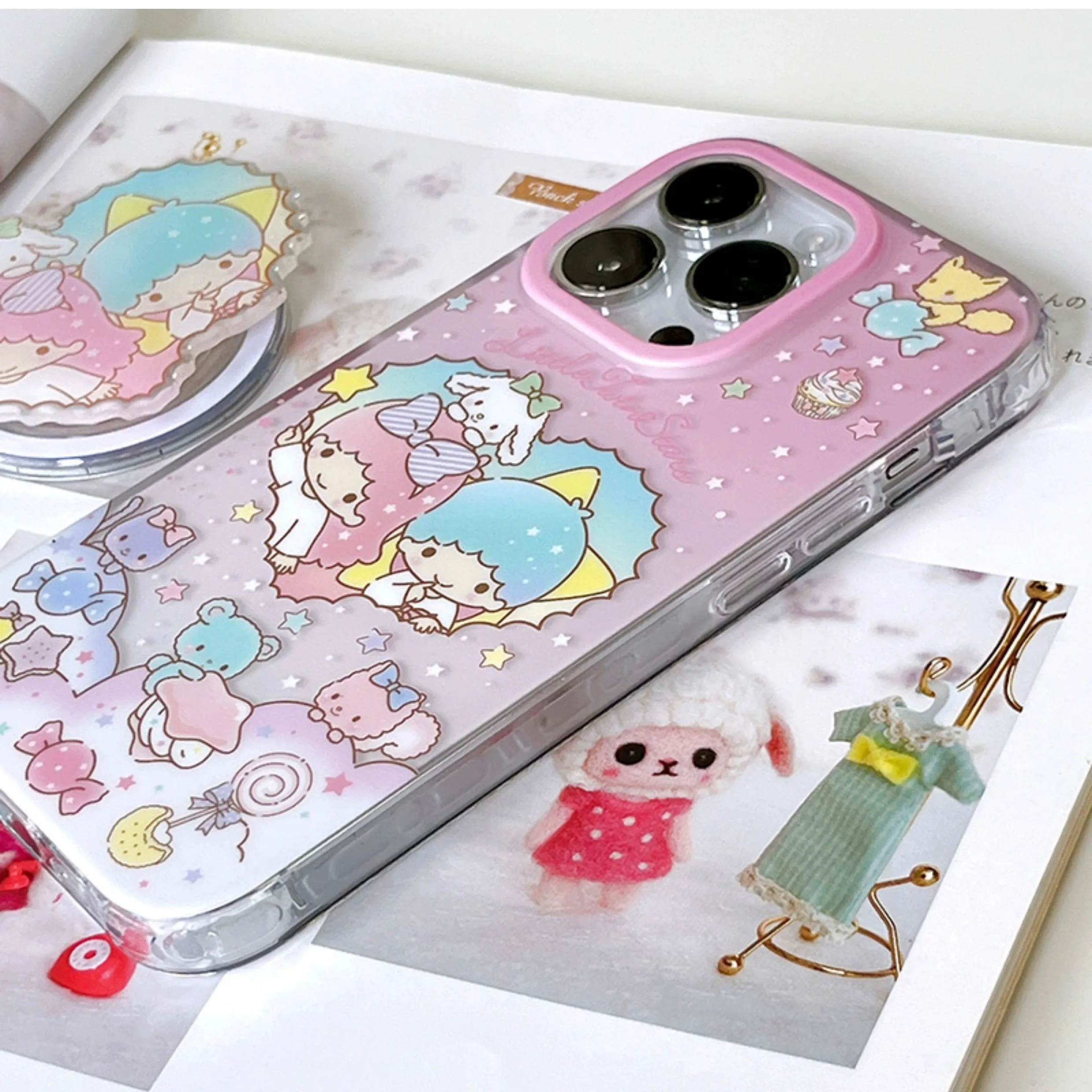 Japanese Cartoon Sanrio Little Twin Star with Heart - iPhone Case 13 14 15 Pro Promax