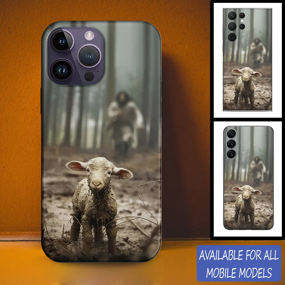 Jesus With The Sheep Jesus Running After Lamb Personalized Phone Case - Christian Phone Case - Bible Verse Phone Case