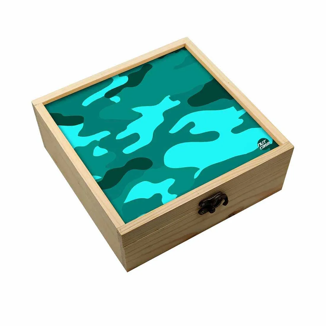 Jewellery Box Wooden Jewelry Organizer -  Sea Green Blue Army Camouflage