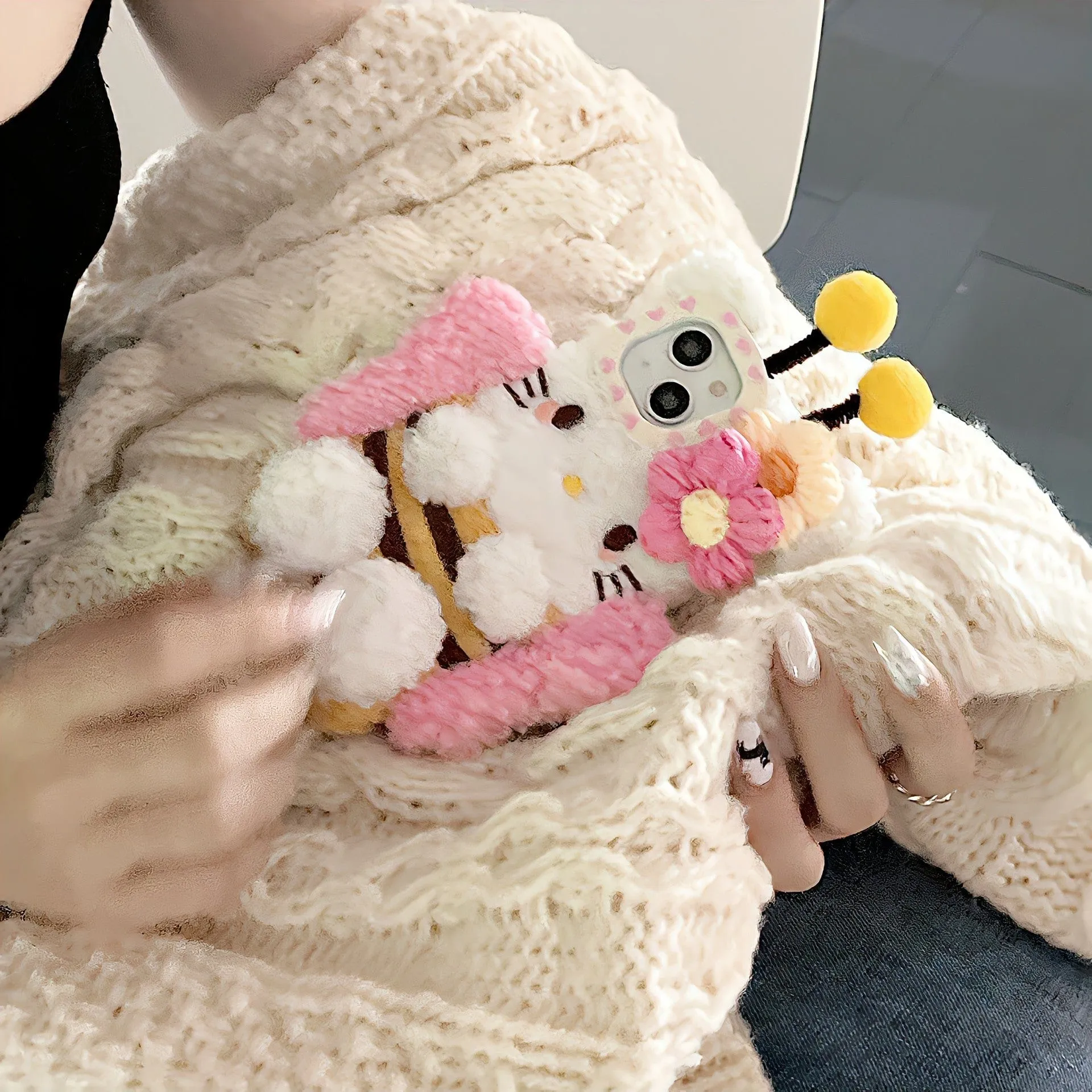 Kawaii Kitty Bee Plush iPhone Case