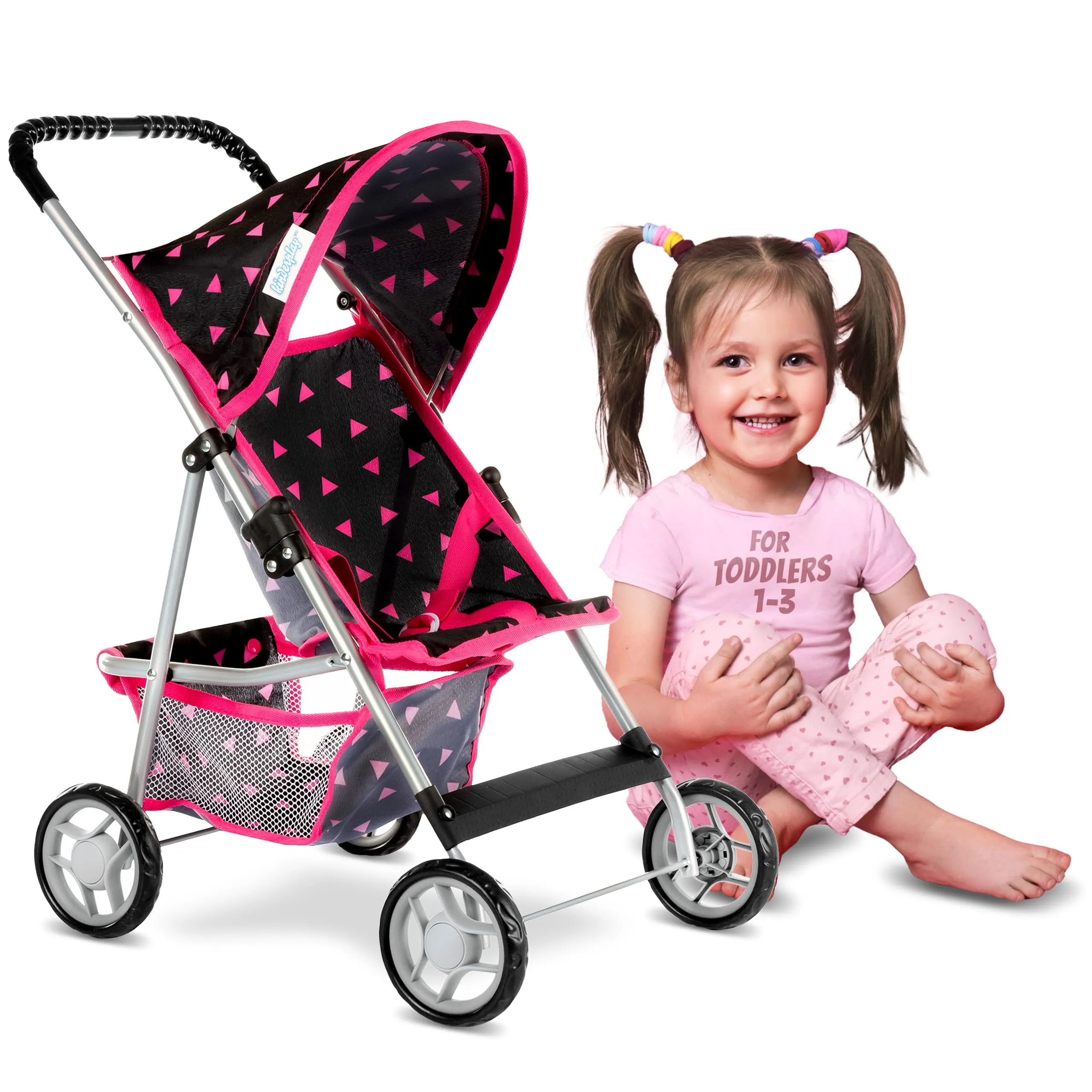 Kinderplay Baby Doll Stroller with Storage and Foldable Canopy (22.05-inch Handle)