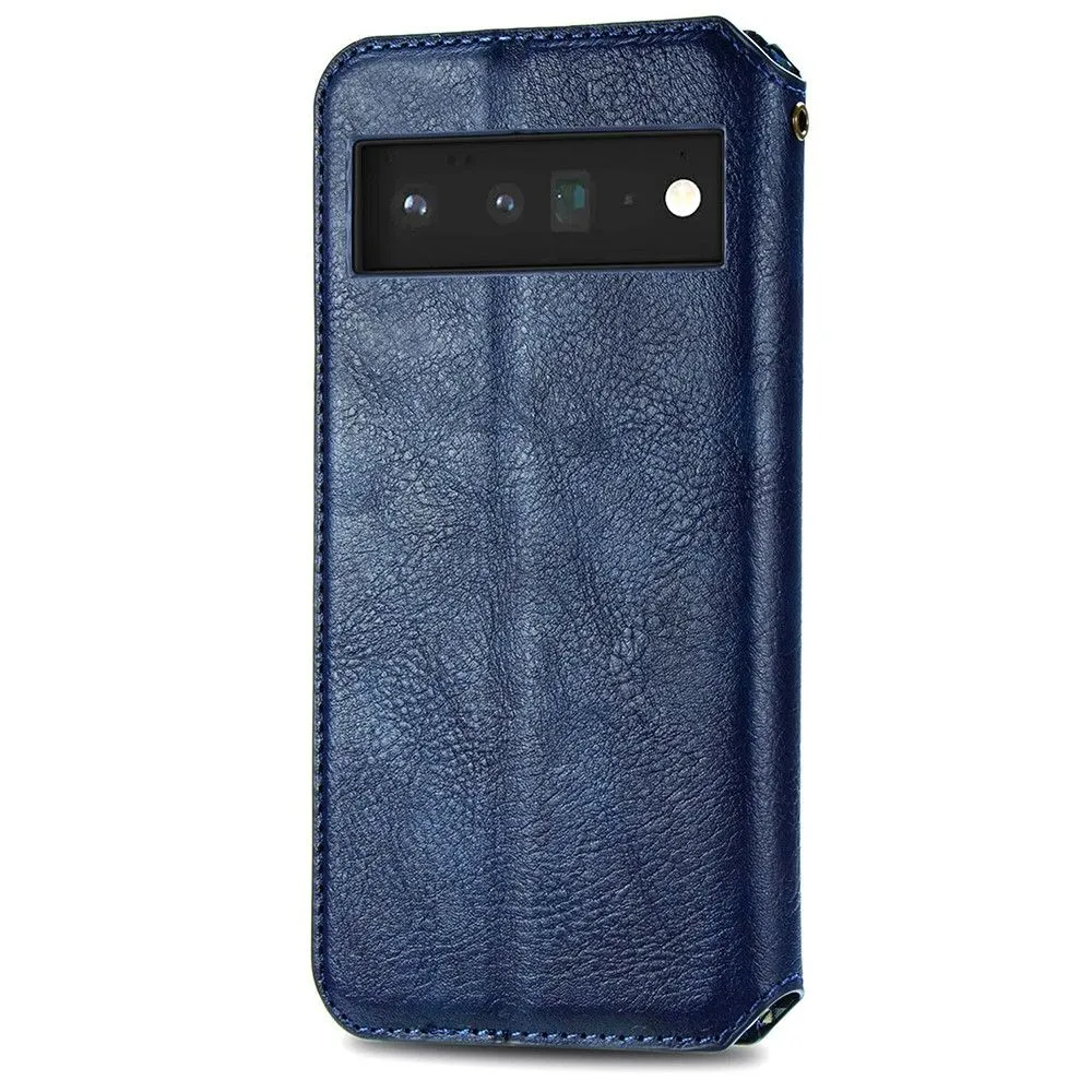 Leather case with a stylish rhombus imprint for Google Pixel 6 Pro - Blue