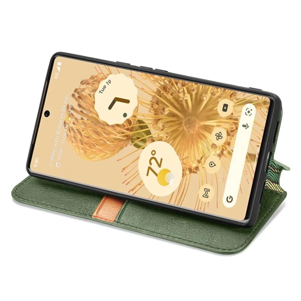 Leather case with a stylish rhombus imprint for Google Pixel 6 Pro - Green