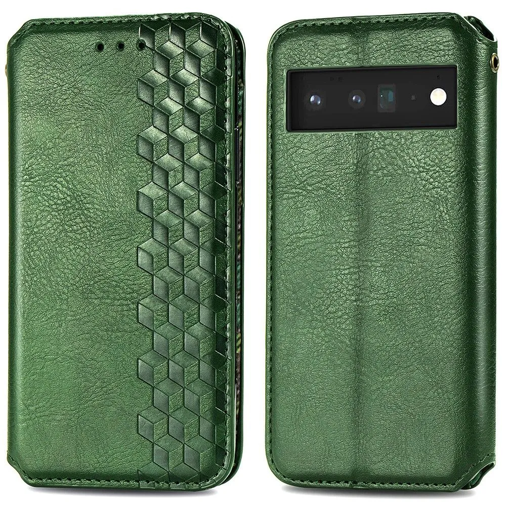 Leather case with a stylish rhombus imprint for Google Pixel 6 Pro - Green