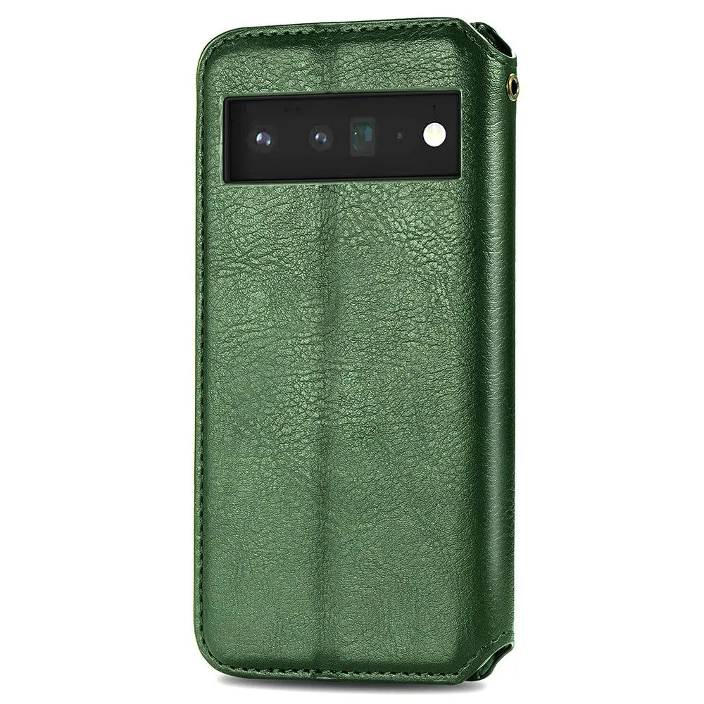 Leather case with a stylish rhombus imprint for Google Pixel 6 Pro - Green