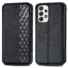 Leather case with a stylish rhombus imprint for Samsung Galaxy A73 - Black