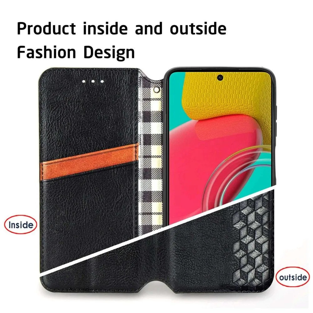 Leather case with a stylish rhombus imprint for Samsung Galaxy M33 5G - Black