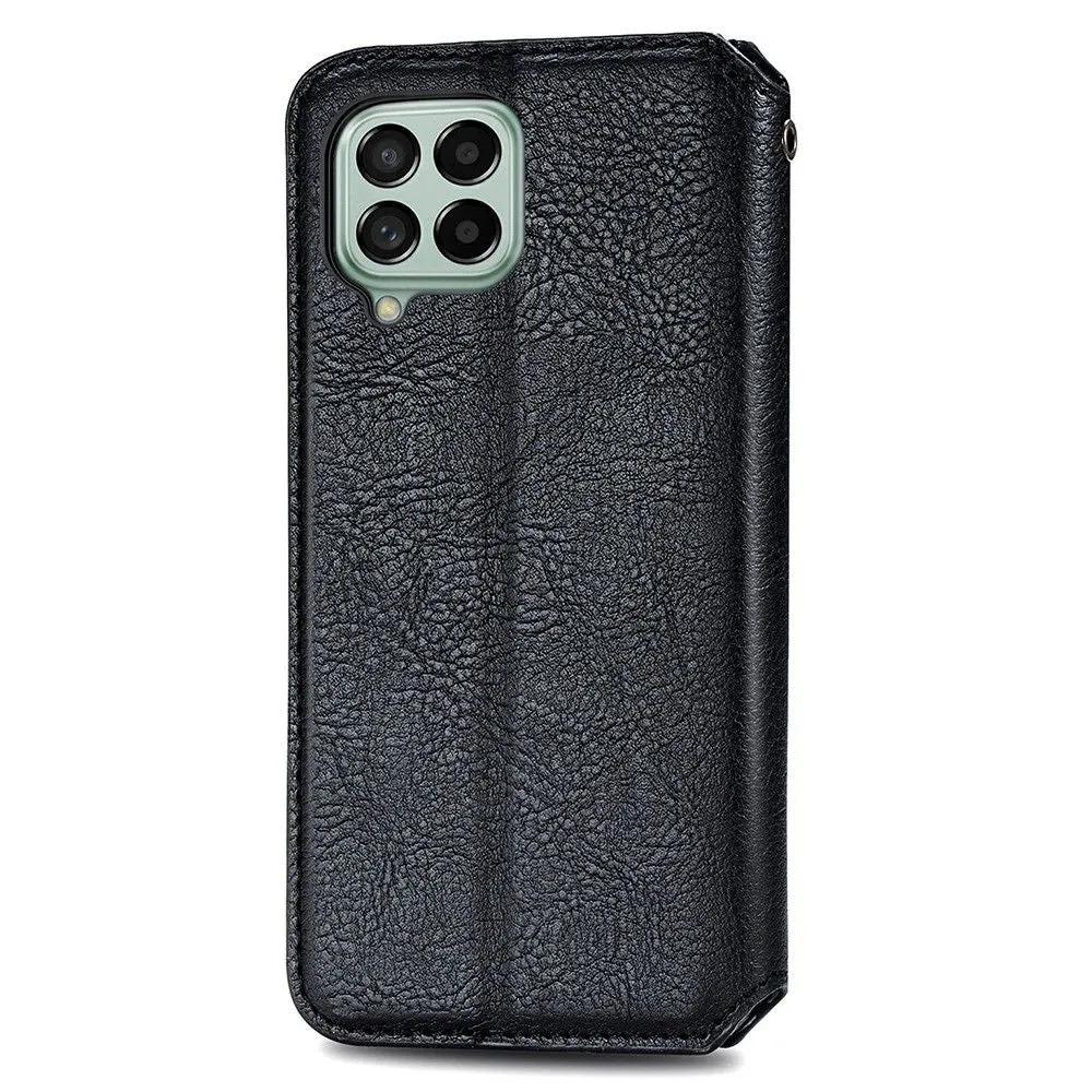 Leather case with a stylish rhombus imprint for Samsung Galaxy M33 5G - Black