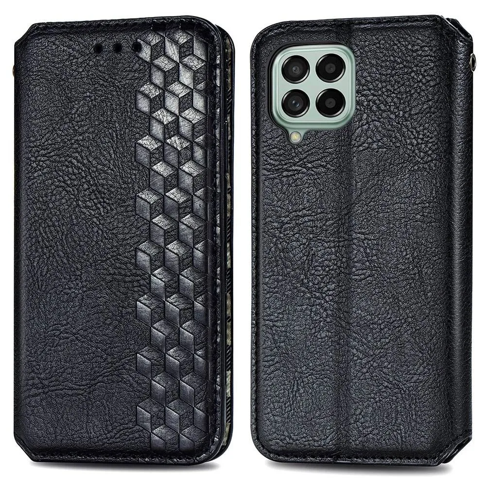 Leather case with a stylish rhombus imprint for Samsung Galaxy M33 5G - Black