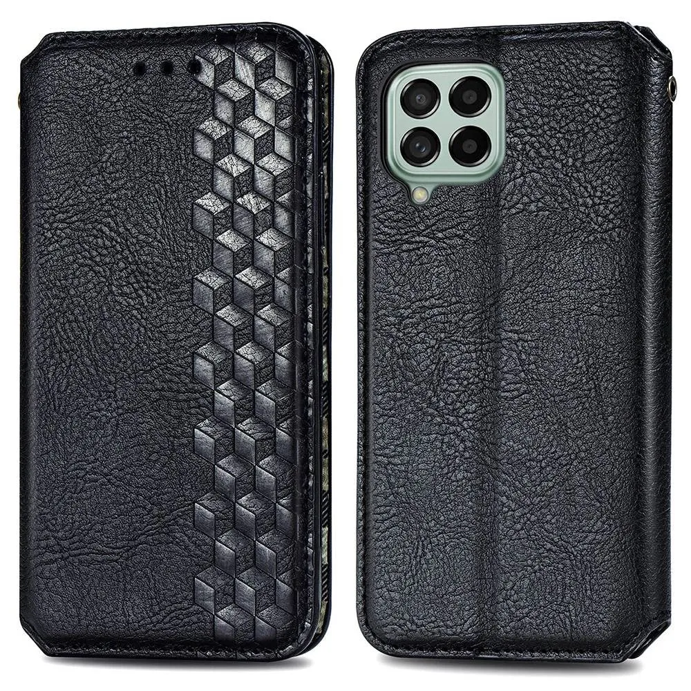 Leather case with a stylish rhombus imprint for Samsung Galaxy M33 5G - Black