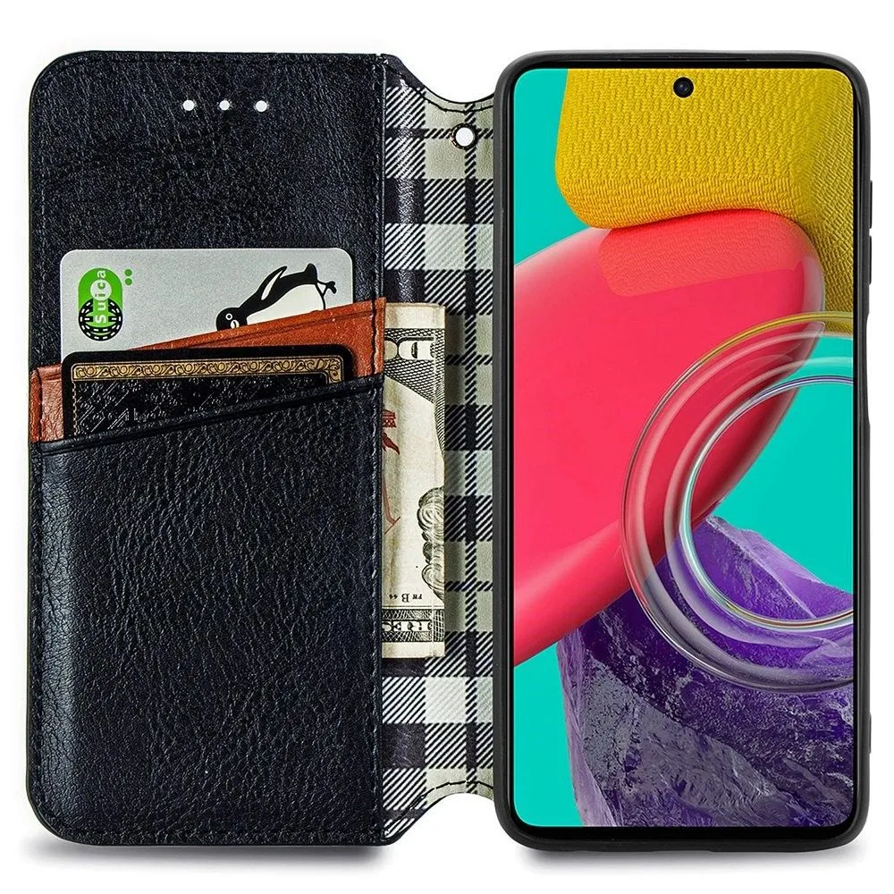 Leather case with a stylish rhombus imprint for Samsung Galaxy M33 5G - Black