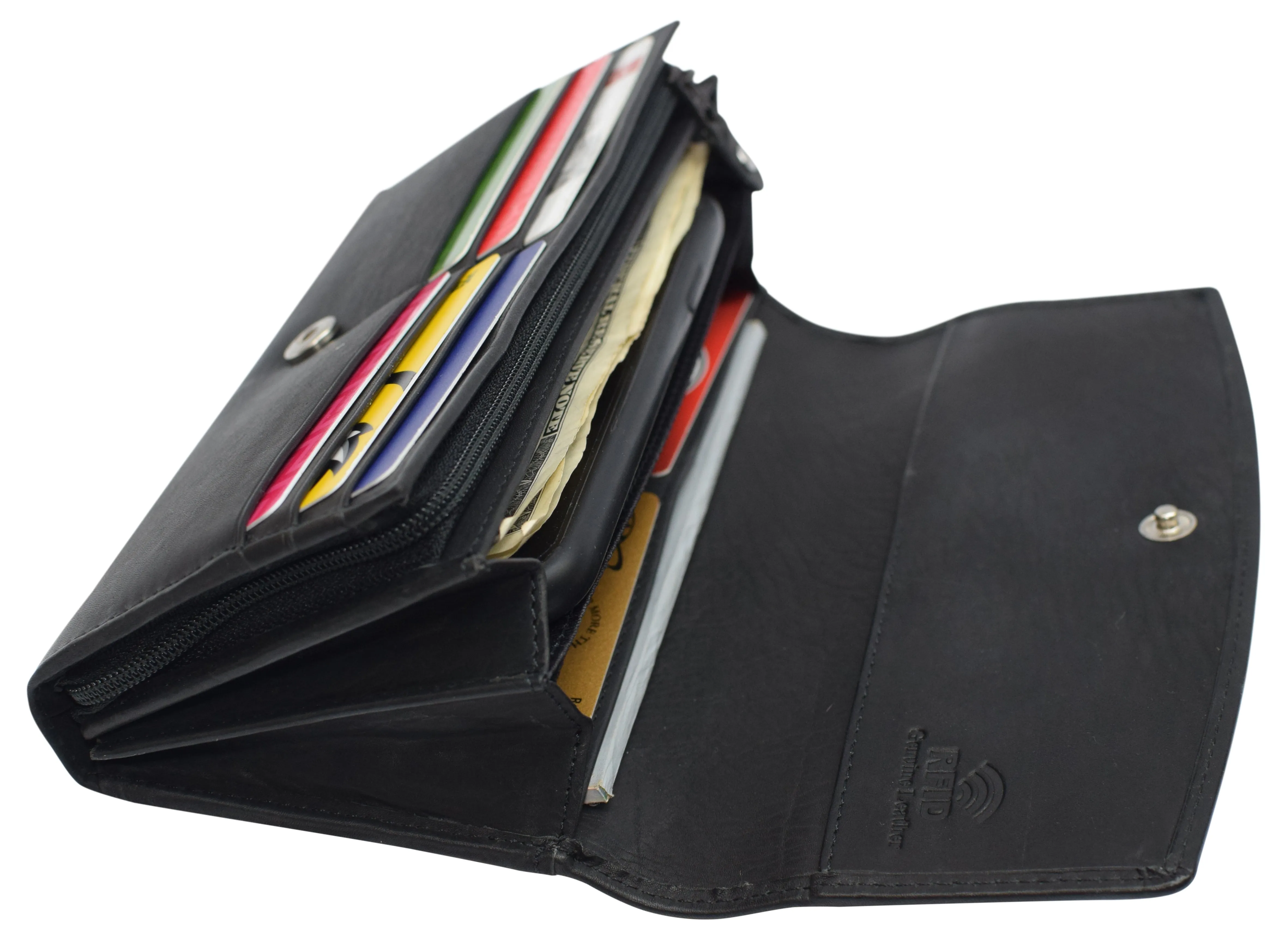 Leather Flap Clutch RFID Wallets For Women - Big Womens Wallet Accordion Purse Organizer Zip Coin Pouch For Women Gift