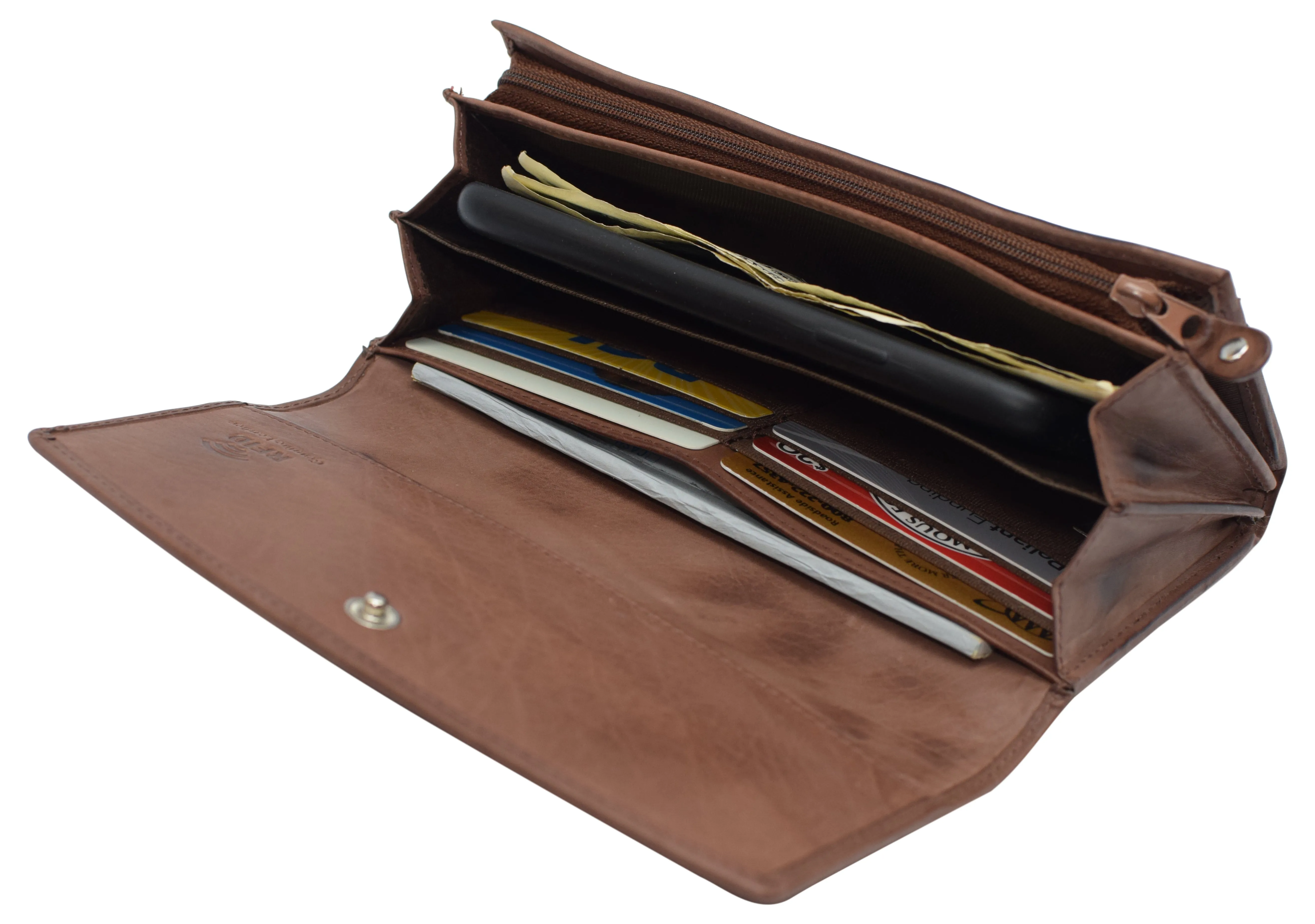 Leather Flap Clutch RFID Wallets For Women - Big Womens Wallet Accordion Purse Organizer Zip Coin Pouch For Women Gift