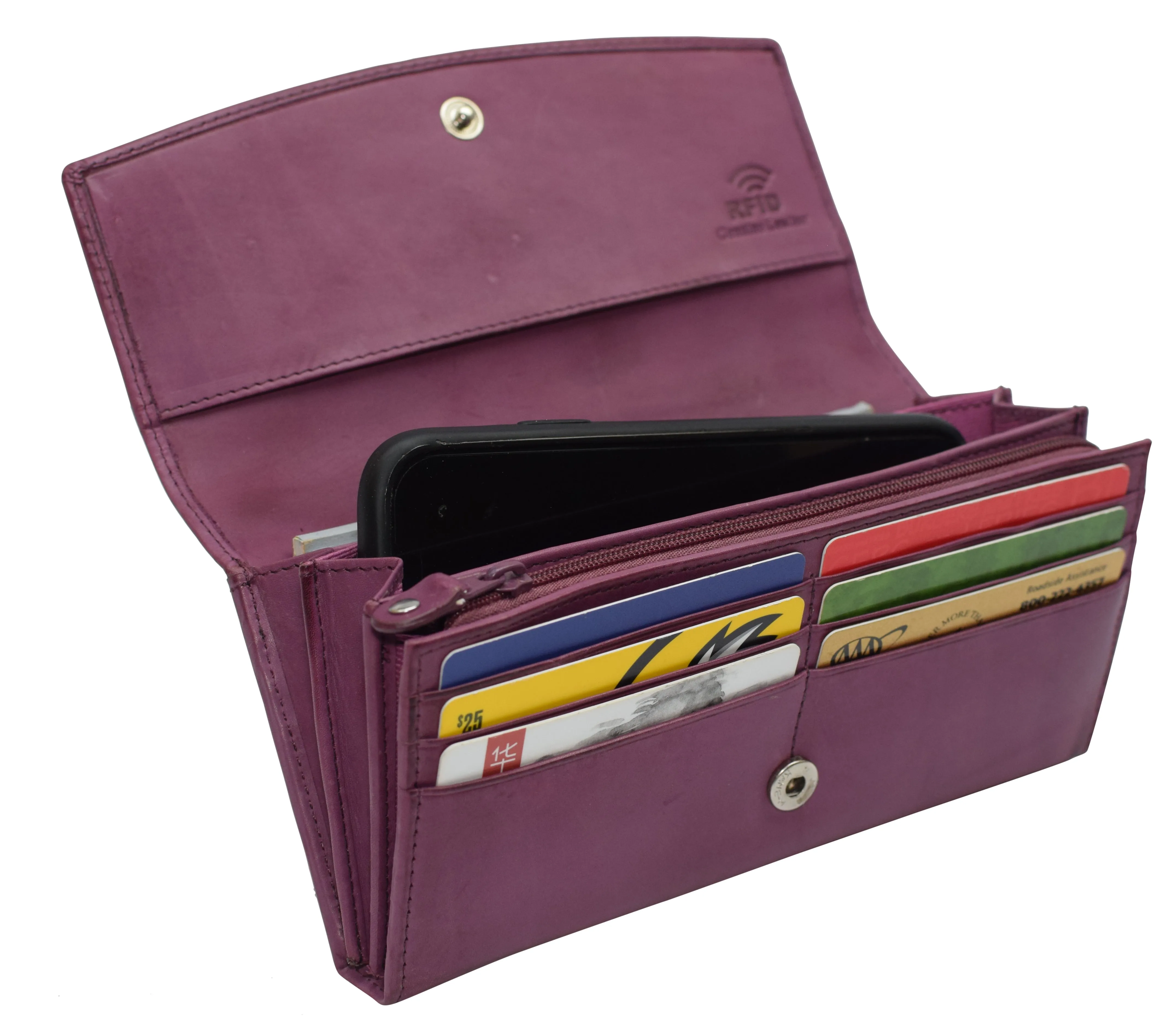 Leather Flap Clutch RFID Wallets For Women - Big Womens Wallet Accordion Purse Organizer Zip Coin Pouch For Women Gift