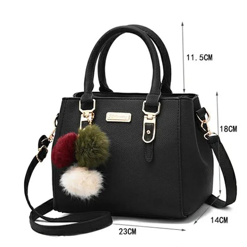 Leather Ladies Hand Bag , Women Vintage Purse Plush Tassel