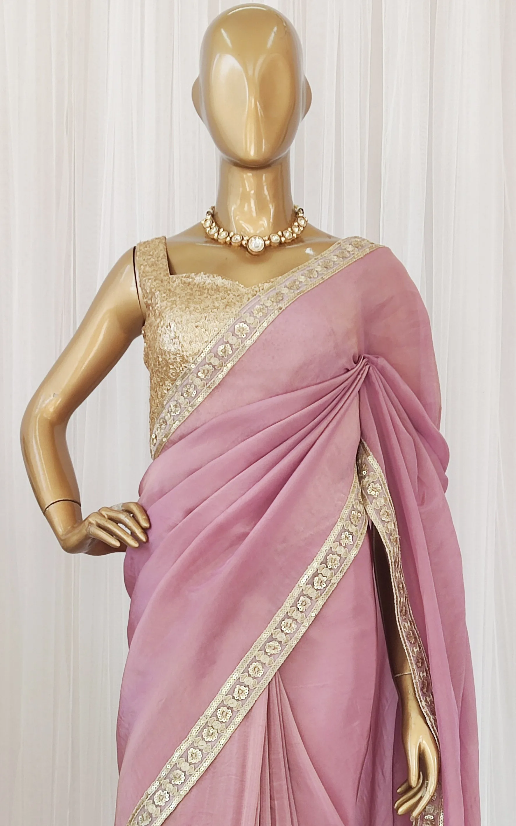 Lilac Tissue Georgette Saree With Sequinned Blouse