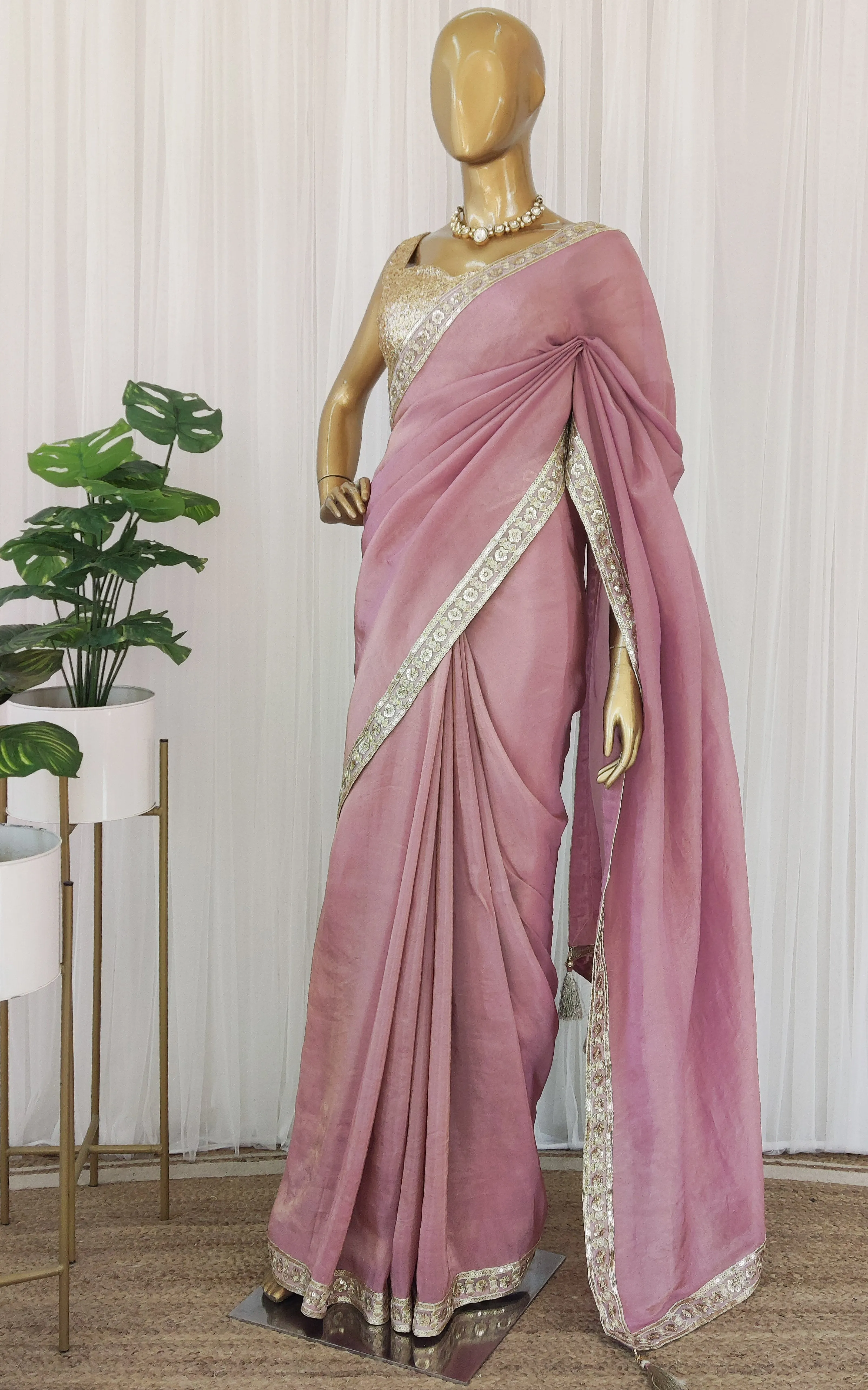 Lilac Tissue Georgette Saree With Sequinned Blouse