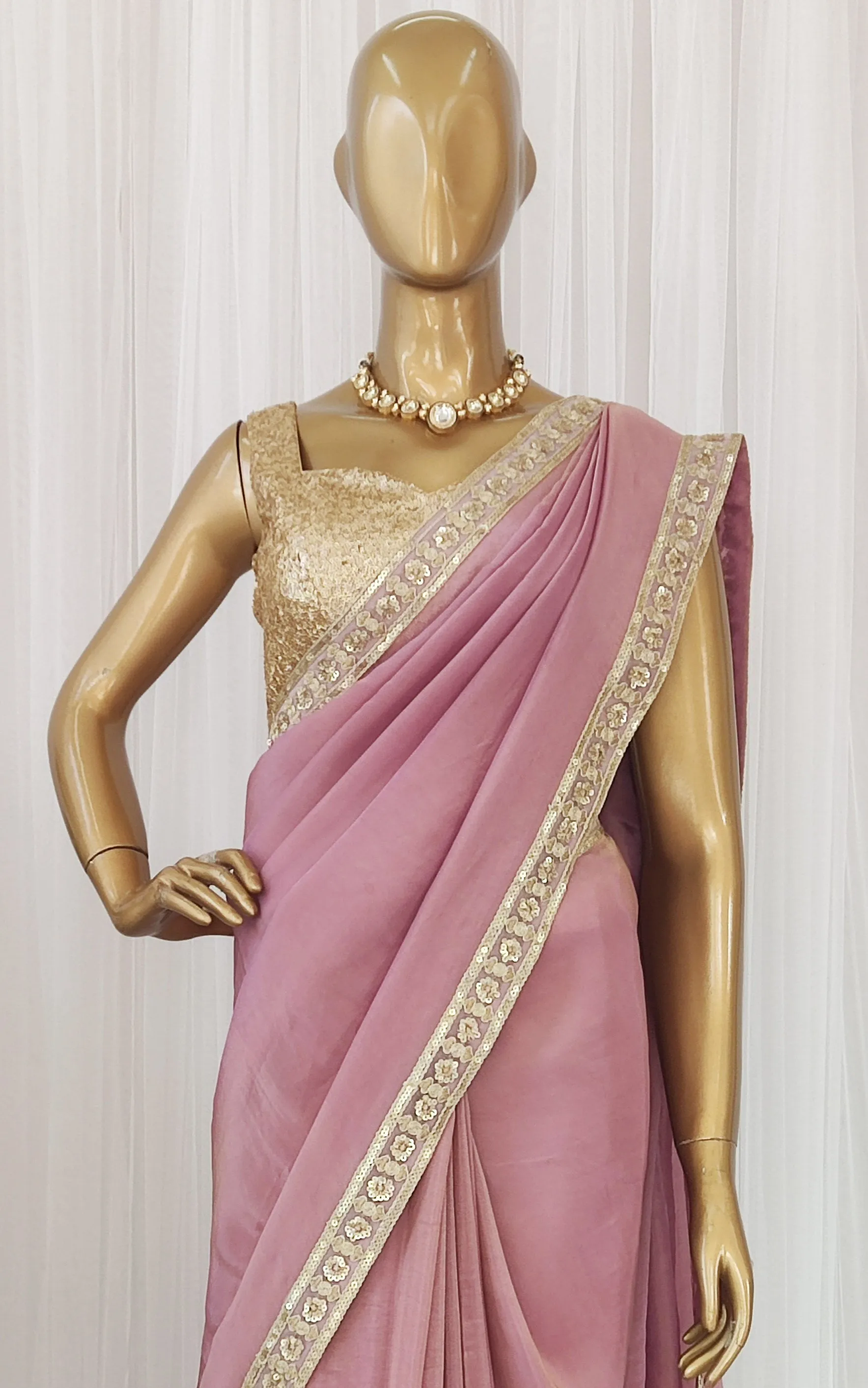 Lilac Tissue Georgette Saree With Sequinned Blouse