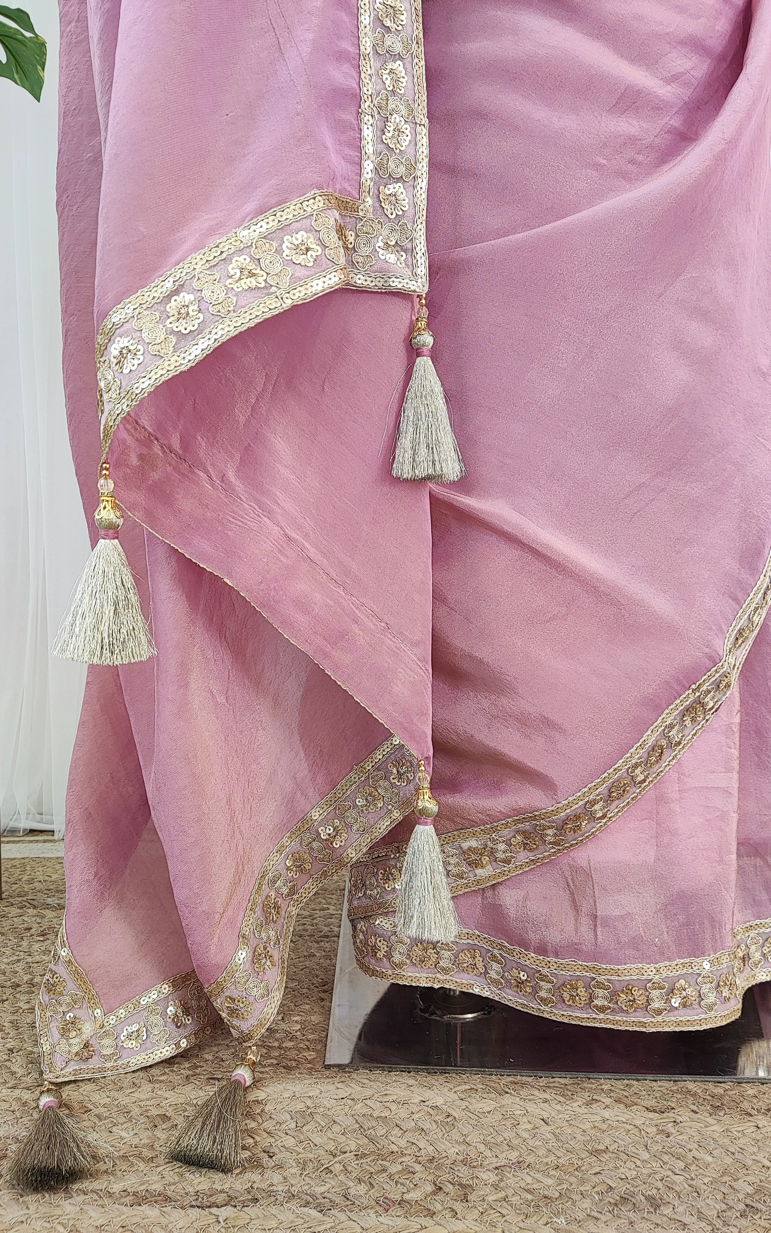 Lilac Tissue Georgette Saree With Sequinned Blouse