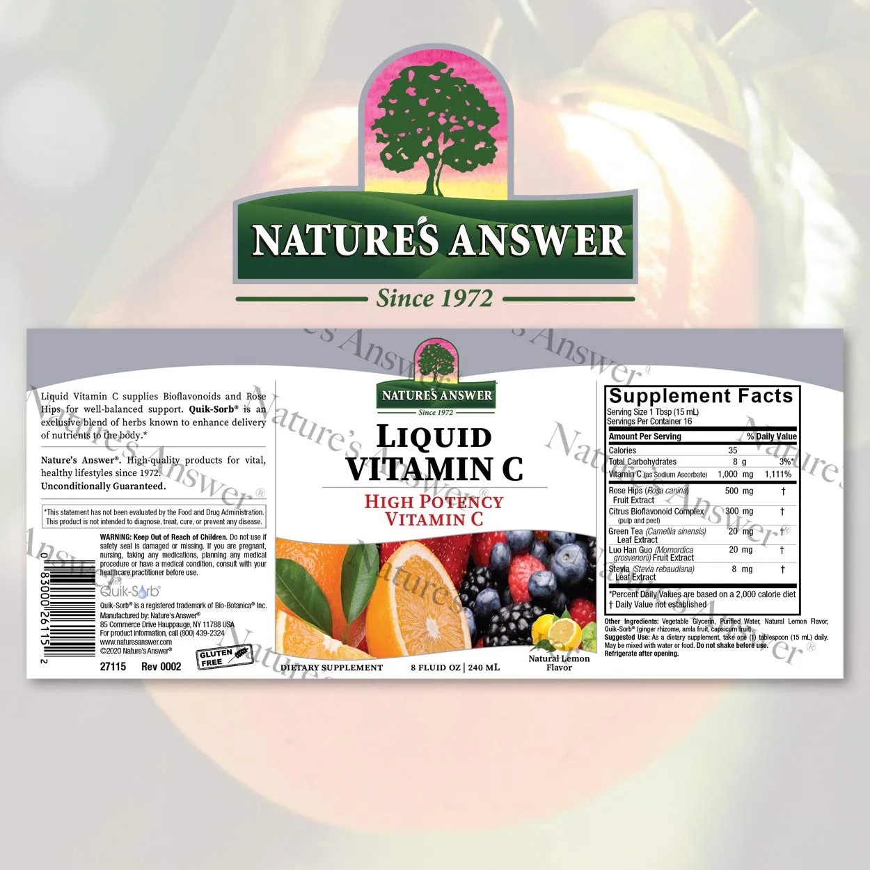 Liquid Vitamin C 1000mg with Rose Hips & Bio Flavonoids 8oz