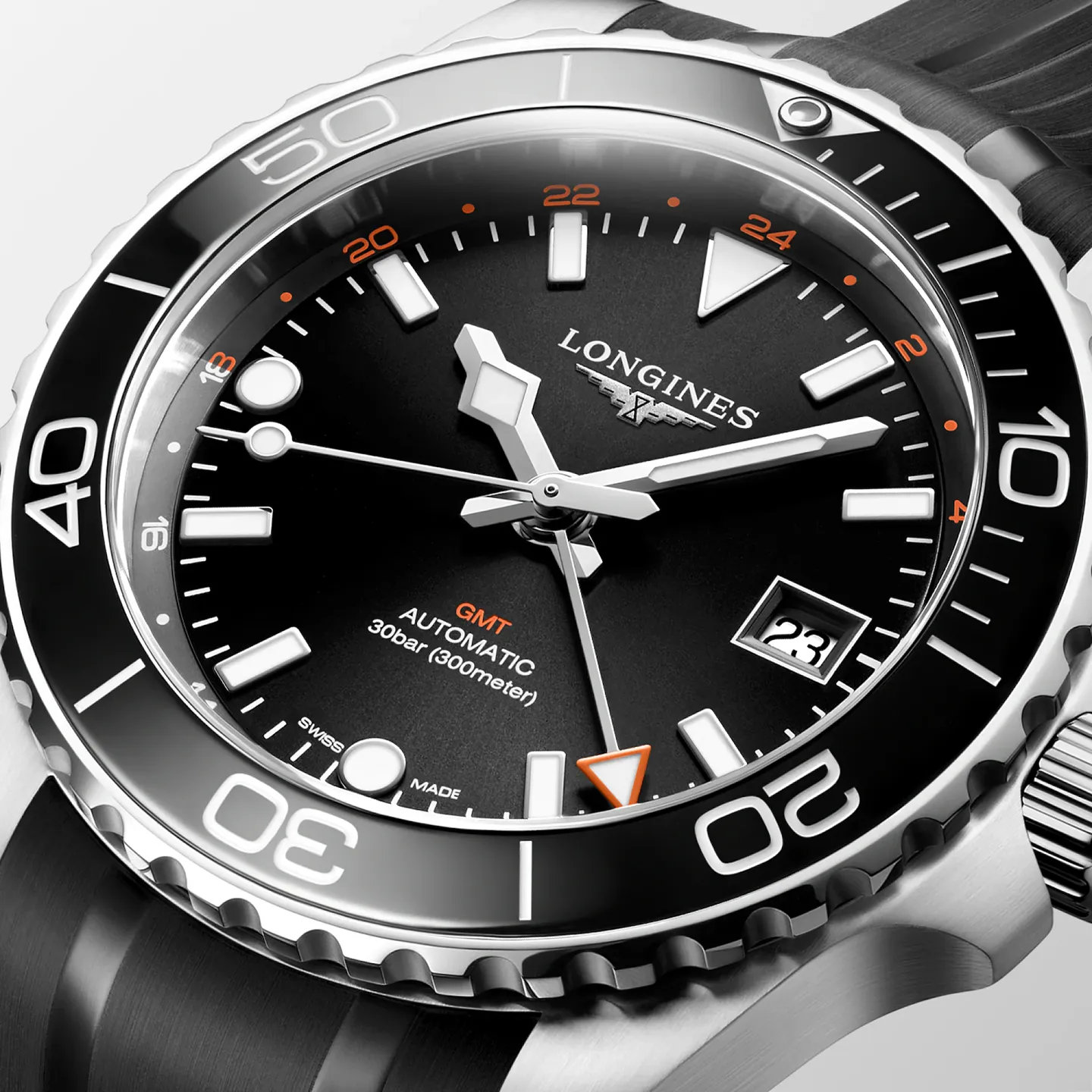 Longines HydroConquest GMT 41mm Watch with Sunray Black Dial