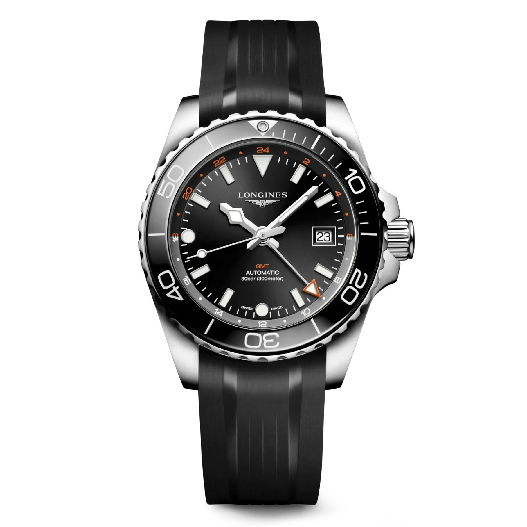 Longines HydroConquest GMT 41mm Watch with Sunray Black Dial