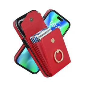 Luxury Mobile Phone Case with Credit Card Holder & Stand for iPhone 12 - Red