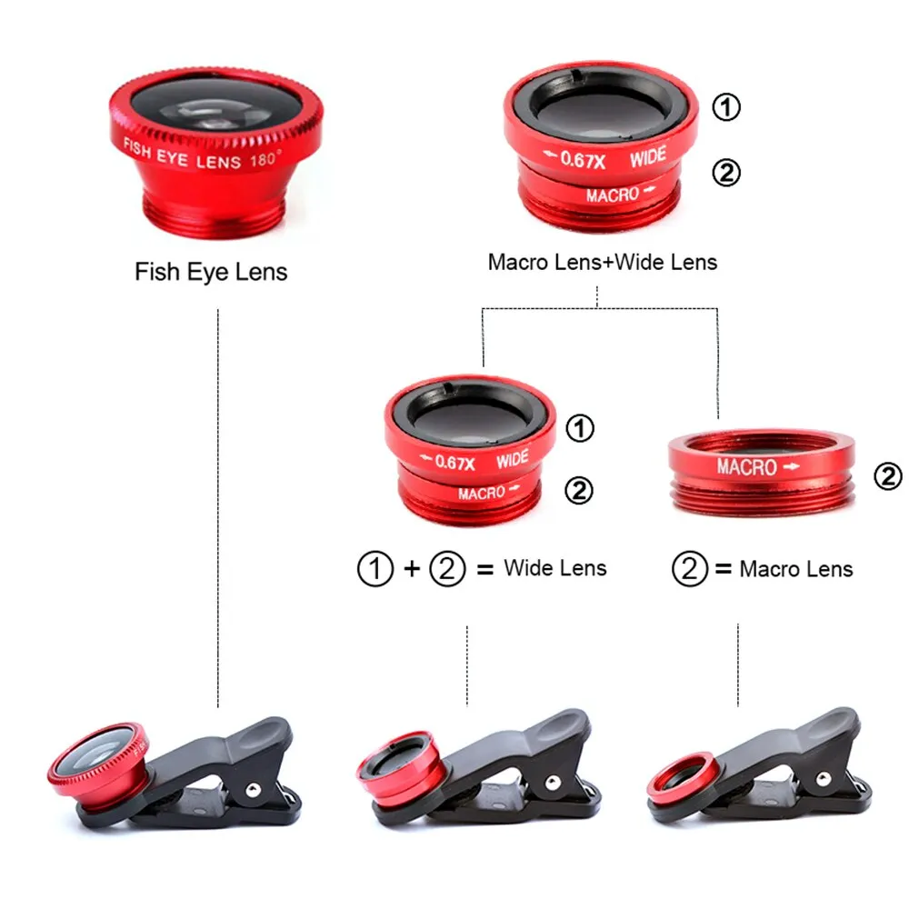 Macro Lens For Phone Lens 3 in 1 Cell Phone Magnifier Wide Angle Macro Fisheye Lens For Mobile Phones Lens For Macro Photography