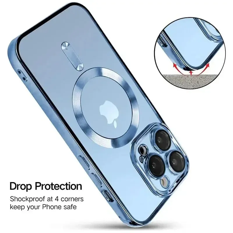 Magnetic Case For IPhone 13 14 11 12 15 Pro Max 15 Plus Clear Lens Protection For Magsafe Wireless Charging Plating Cases Cover