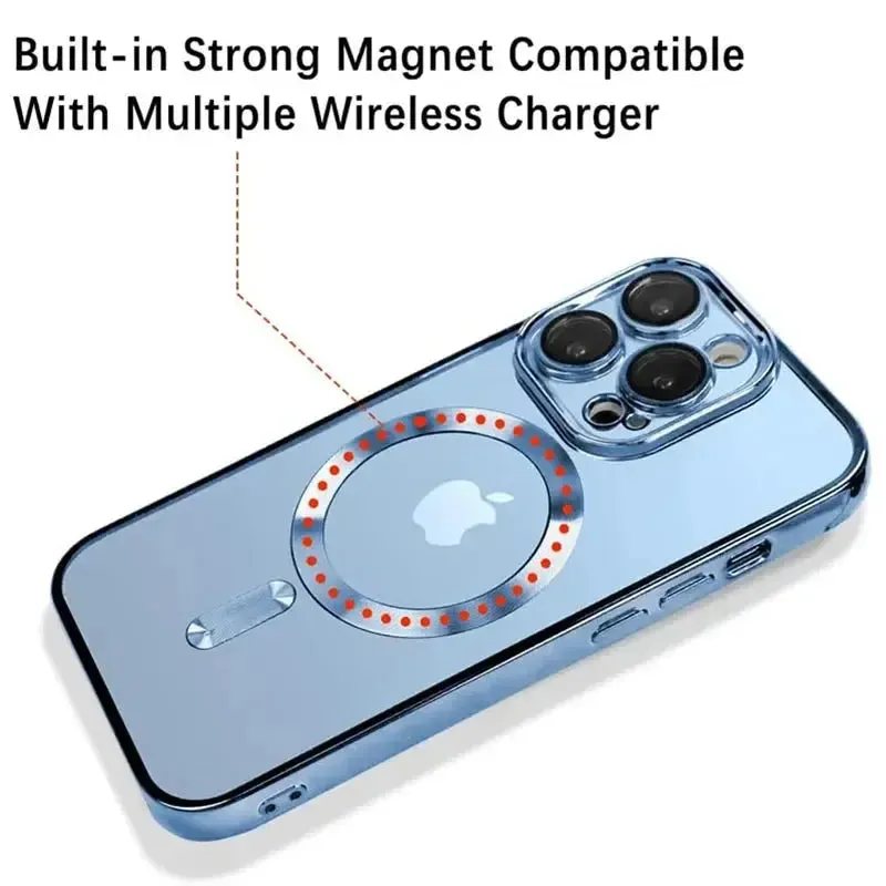 Magnetic Case For IPhone 13 14 11 12 15 Pro Max 15 Plus Clear Lens Protection For Magsafe Wireless Charging Plating Cases Cover