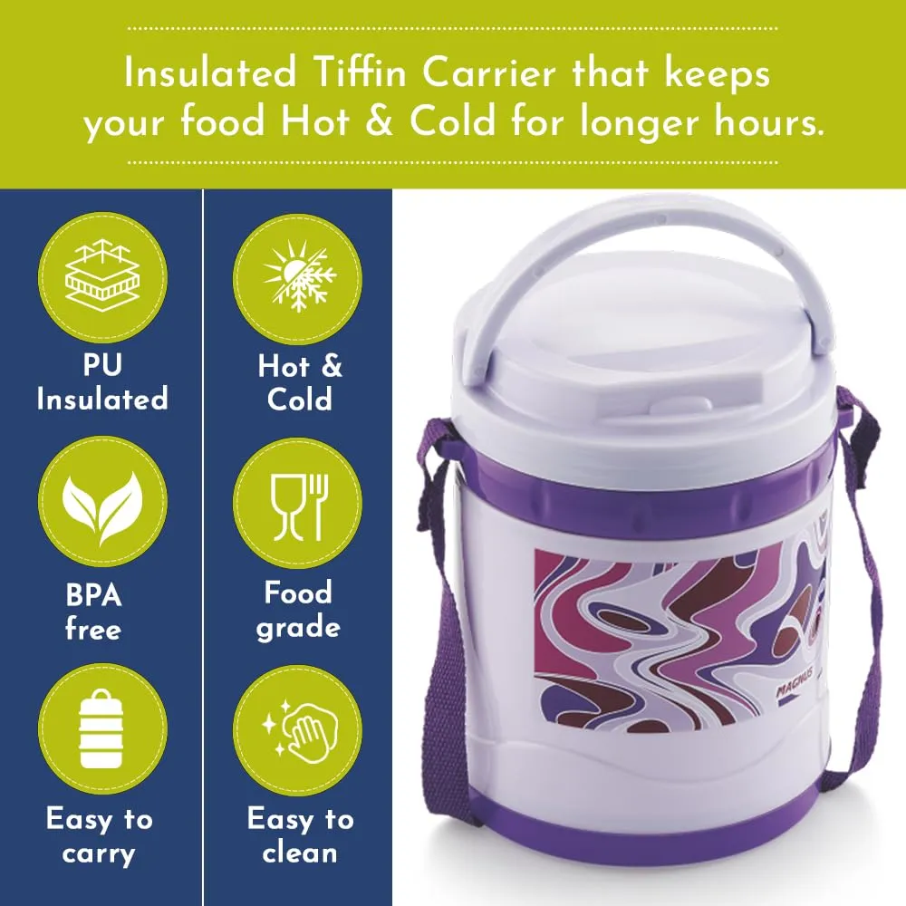 Magnus Pride 3 Violet Insulated Stainless Steel Lunch Box - 750 ml Leakproof Lunch Box for Kids, Office Men, Women - Made in India Tiffin with Insulated Cover for Hot & Fresh Food