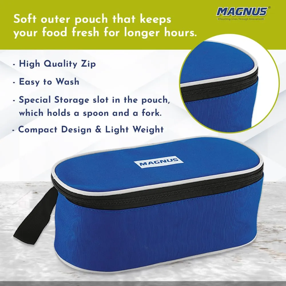 Magnus Super 3 Prime Stainless Steel Lunch Box for Office & School | Leak-Proof Lunch Box for Kids | Lunch Boxes for Office Men | Compact & Air-Tight Design | Safe Plastic Cover | Blue