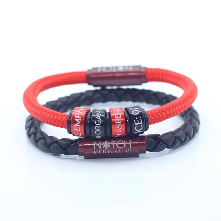 Medical ID Premium Black Leather NOTCH Bracelet