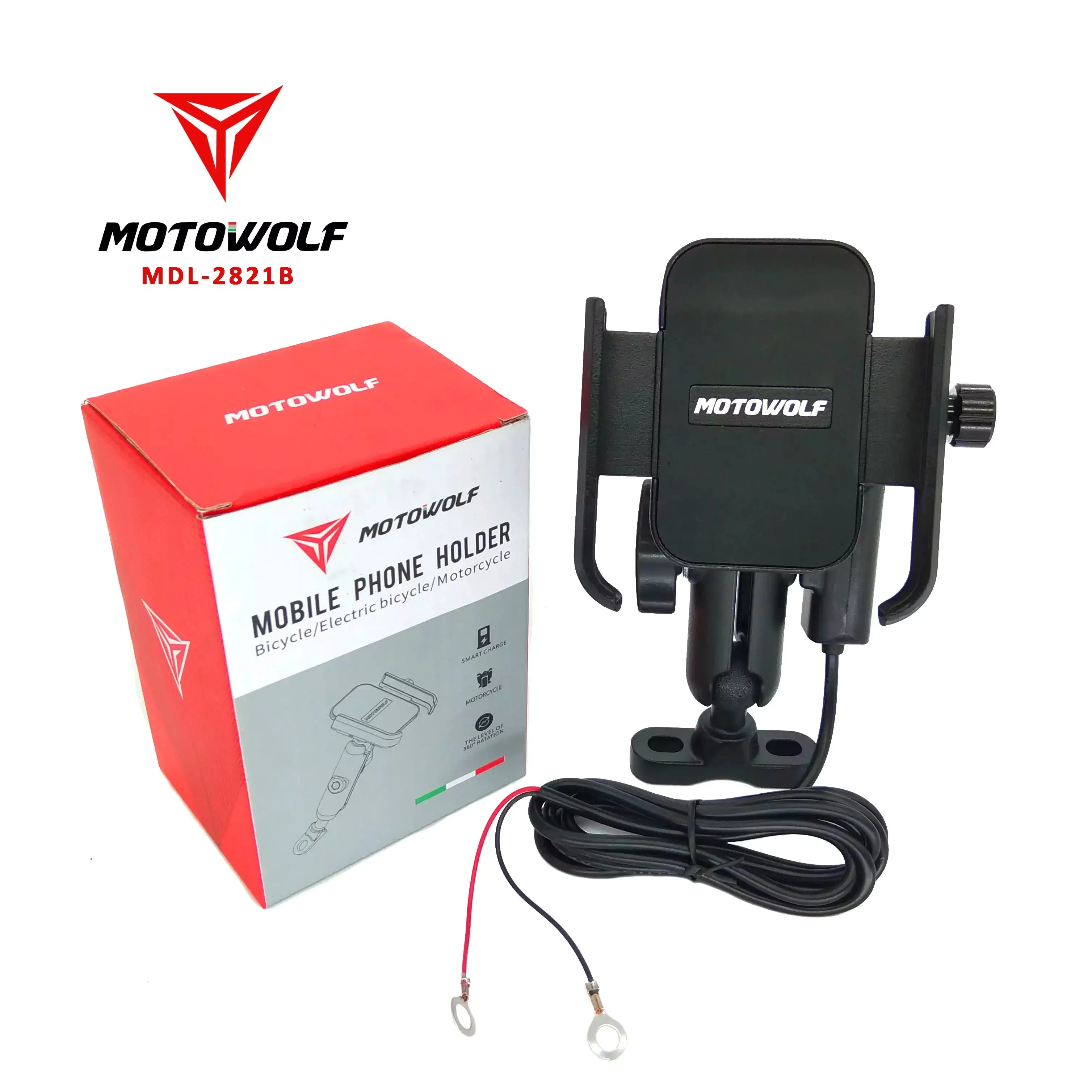 Motowolf MDL2821B Mobile Phone Stand Holder Clamp Type With 12-24V Input USB Charger