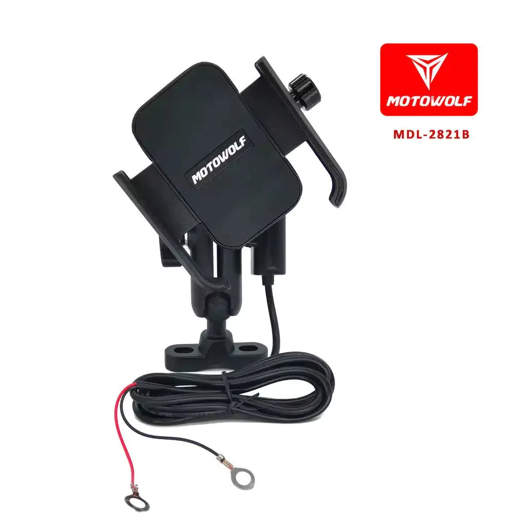 Motowolf MDL2821B Mobile Phone Stand Holder Clamp Type With 12-24V Input USB Charger