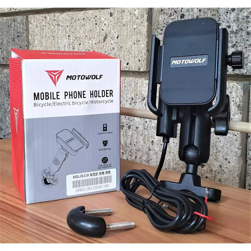 Motowolf MDL2821B Mobile Phone Stand Holder Clamp Type With 12-24V Input USB Charger