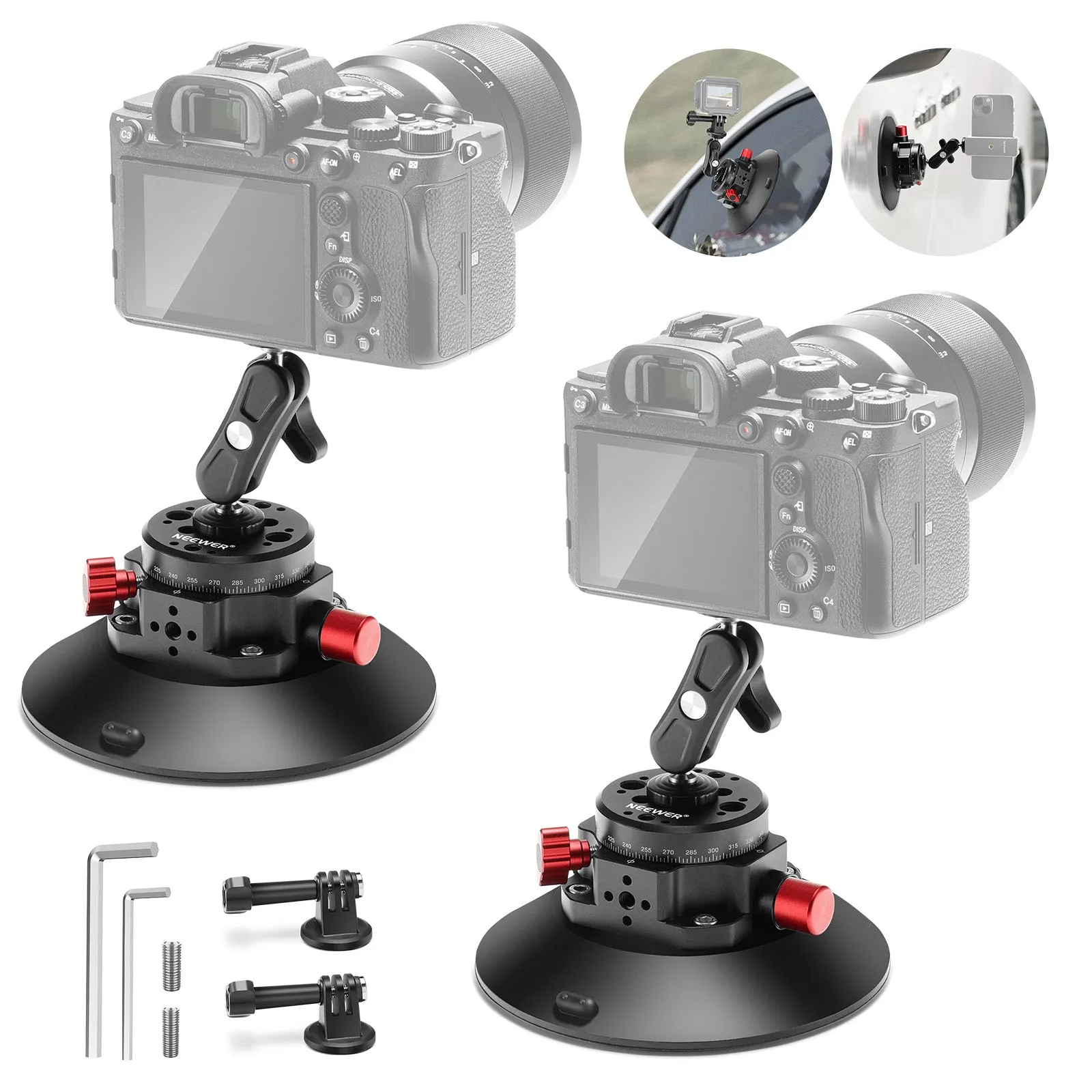 NEEWER CA013 6" Camera Suction Mount with Ball Head Magic Arm