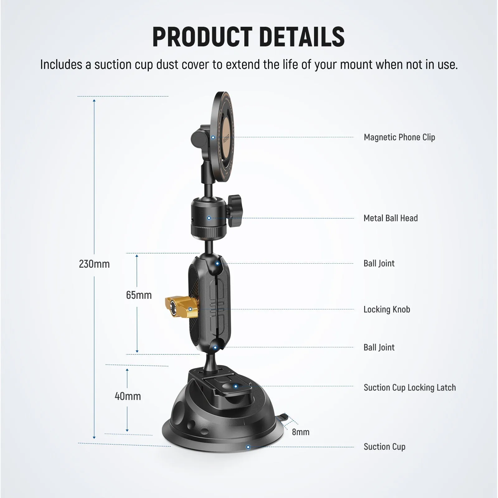 NEEWER CA030 Suction Cup Mount with Magnetic Phone Holder for Phones