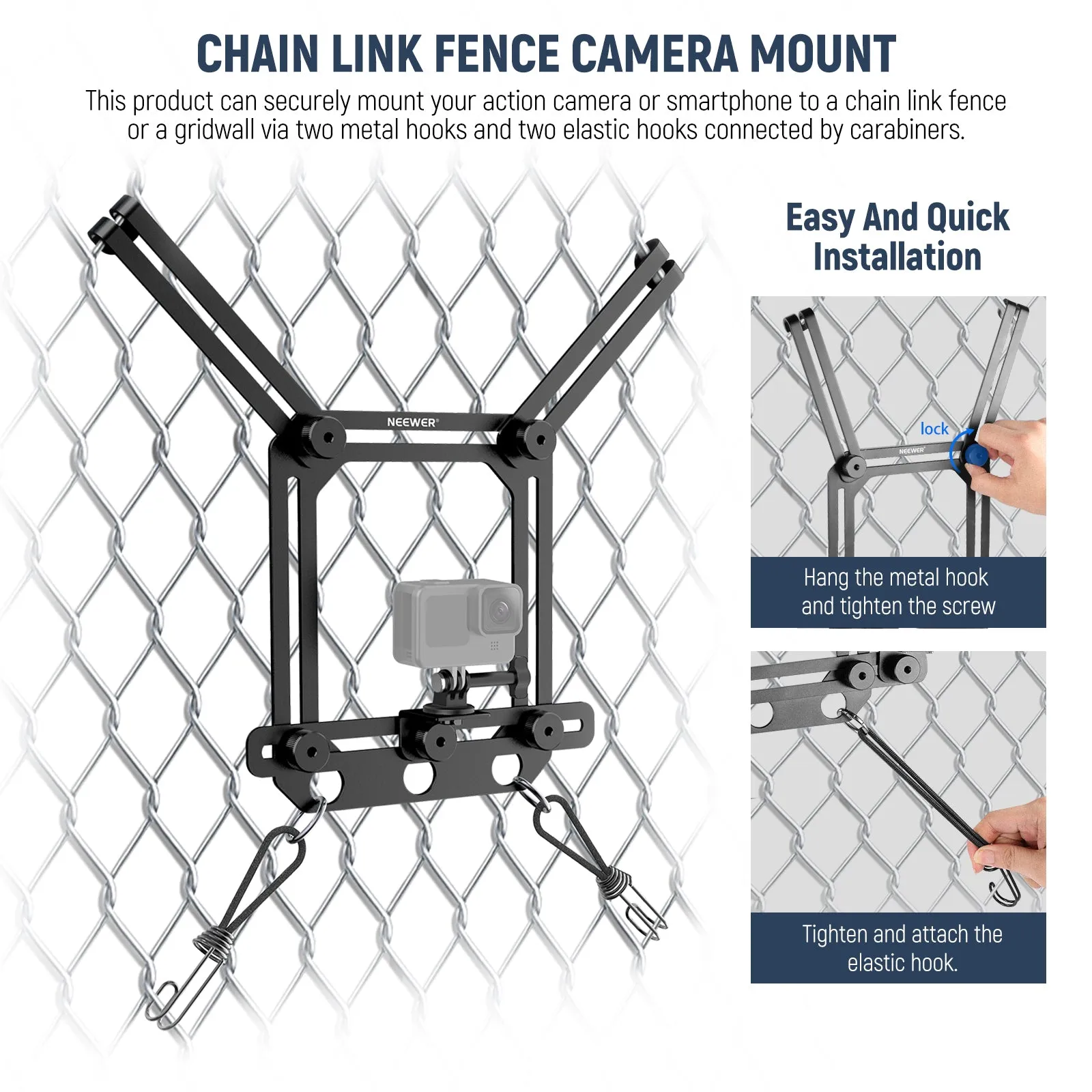 NEEWER PA036 Camera Fence Mount with Phone Holder & Action Camera Adapter