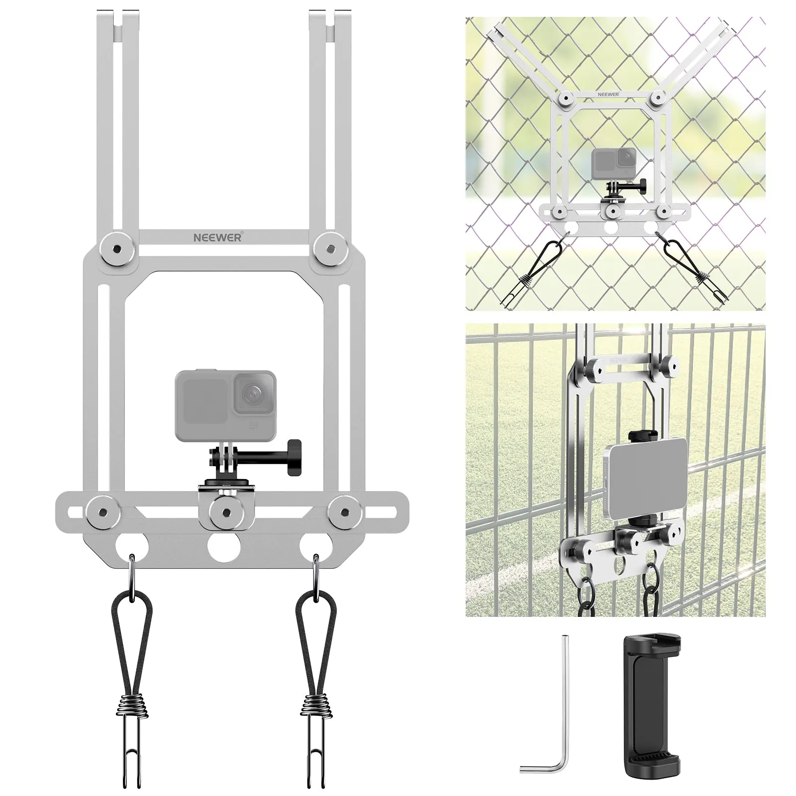 NEEWER PA036 Camera Fence Mount with Phone Holder & Action Camera Adapter