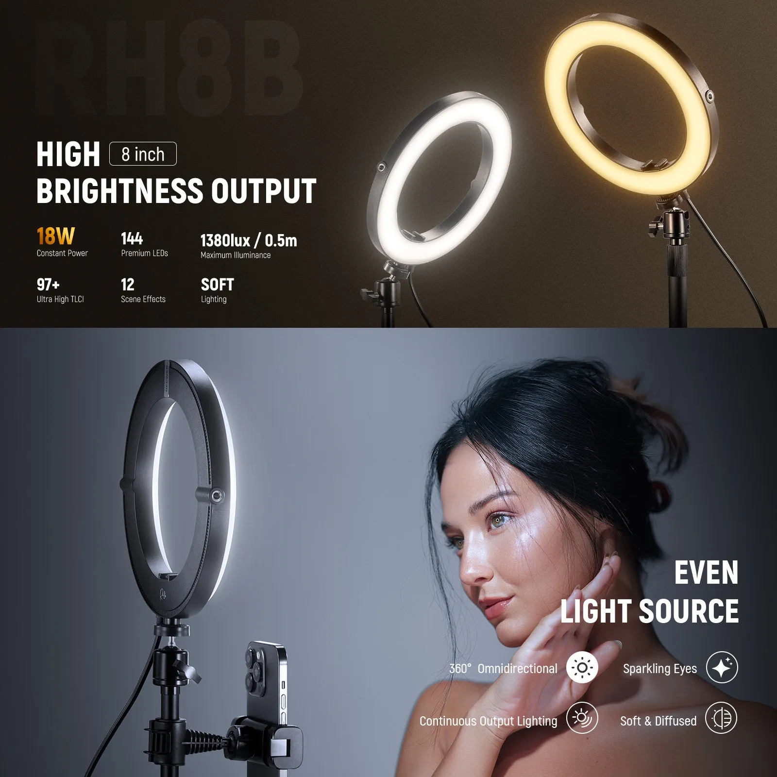 NEEWER RH8B 8" Desk Ring Light with Stand